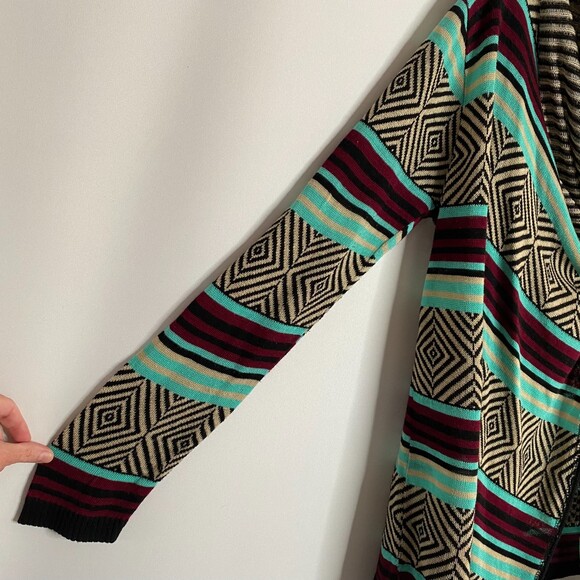 NY Say What? Knit Cardigan Open Front Retro Geometric Print Made in USA Size M - Picture 8 of 10